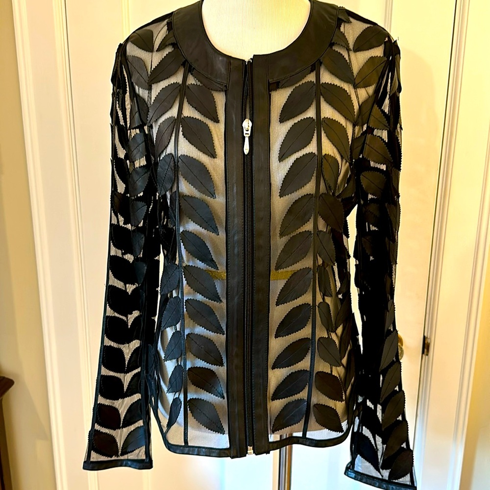 Bagatelle leather and organza cover jacket.